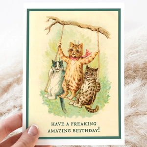 Greeting Card: Vintage "Freaking Amazing Birthday" Cats