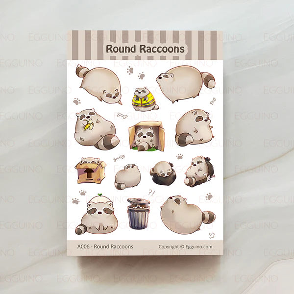 Sticker Sheet: Round Raccoons