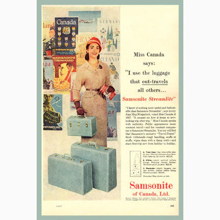 Postcard: Miss Canada 1957 Samsonite Ad