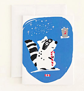 Greeting Card: Candy Cane Raccoon