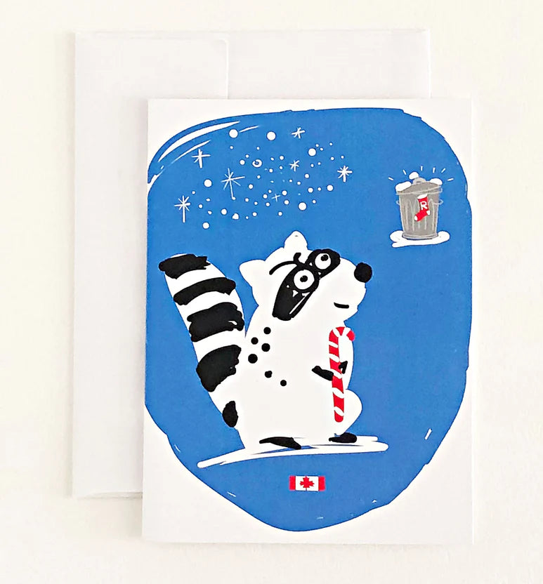 Greeting Card: Candy Cane Raccoon