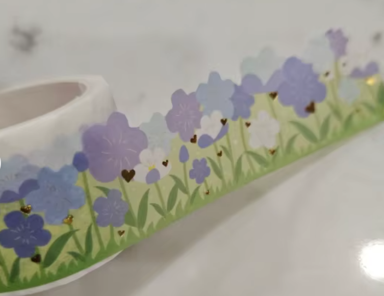 Washi Tape: Purple Flowers (Gold Foil)