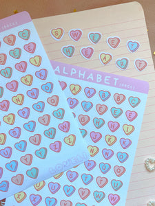 Sticker Sheet: Candy Hearts - Alphabet