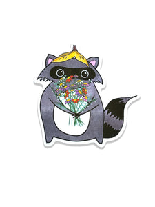 Sticker: Raccoon Flowers