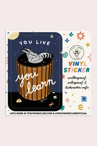 Sticker: You Live, You Learn (Raccoon)